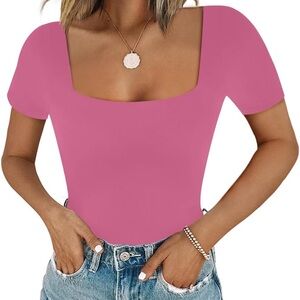 Pink square neck body suit